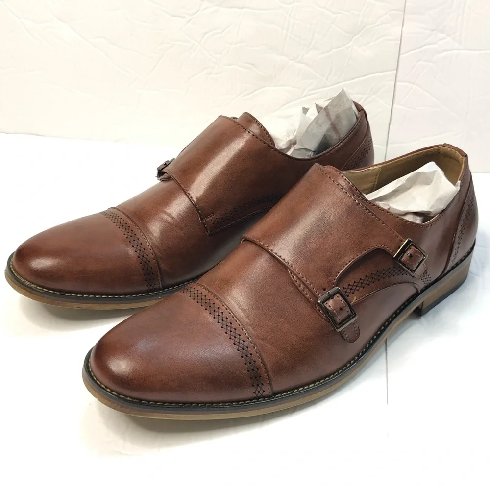 UV Signature Shoes Mens Size 10.5 Monk Strap Brown Leather Dress Shoes
